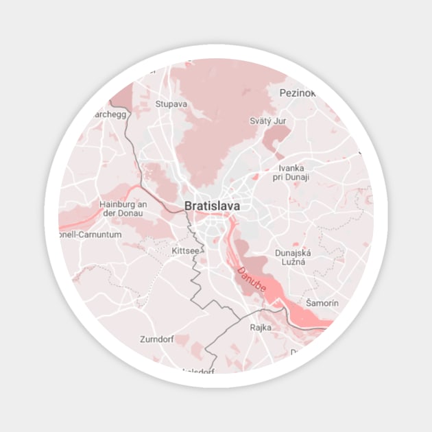 Bratislava pink & white map Magnet by Mapmania